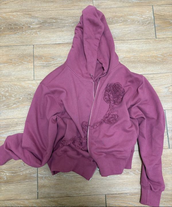 トップス SINOON Rose Frill Hoodie Zipup Ivory Sinoon] ROSE FRILL HOODIE ジップアップ☆新作・24AW☆韓国☆ (sinoon