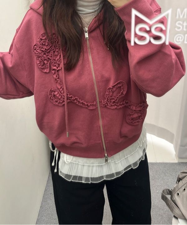 トップス SINOON Rose Frill Hoodie Zipup Buter MUSINSA | SINOON Rose Frill Hoodie Zipup (Rose)