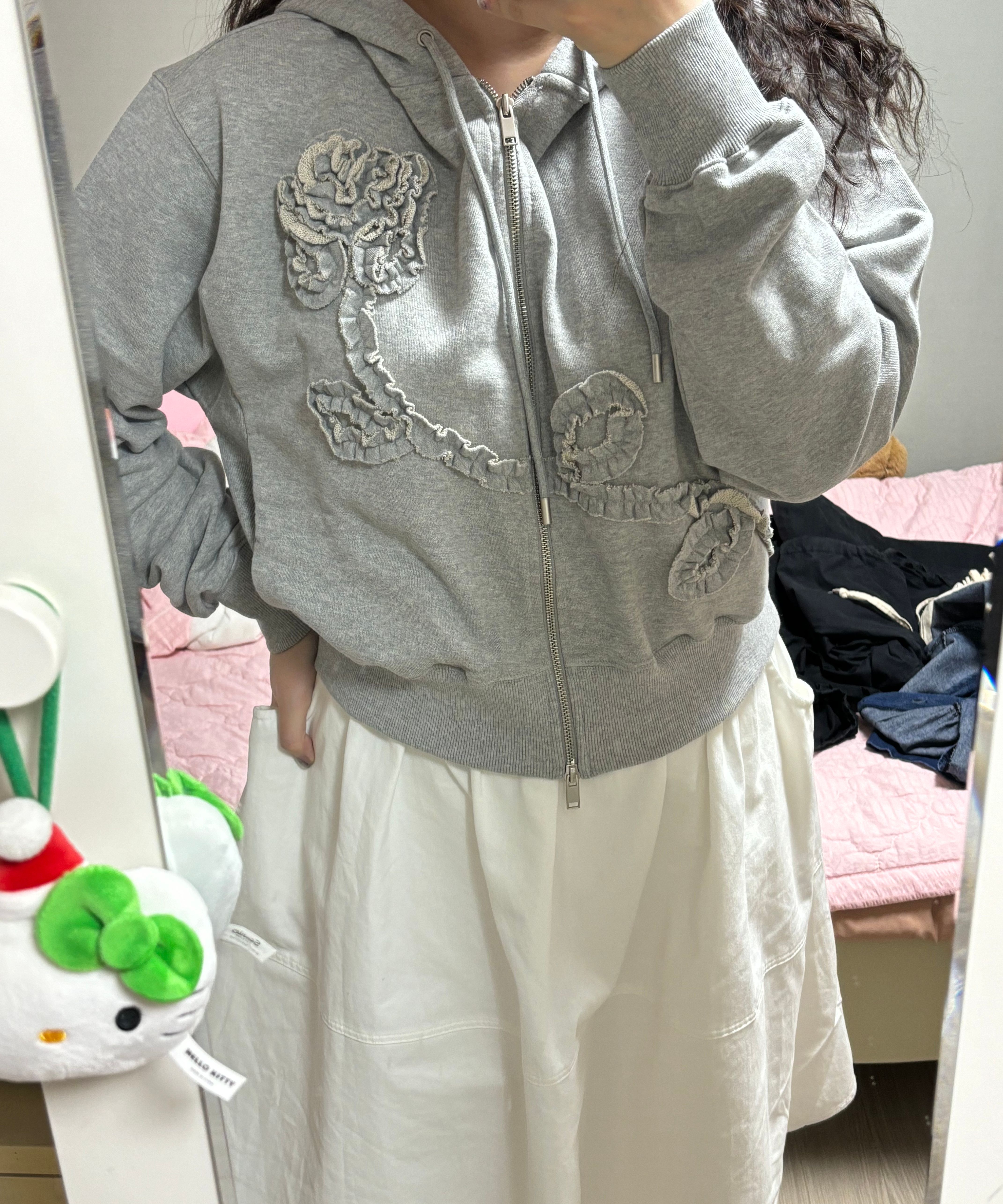 MUSINSA公式 | SINOON Rose Frill Hoodie Zipup (Melange Grey)