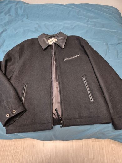 MUSINSA | INSILENCE Leather Patch Wool Work Jacket BLACK