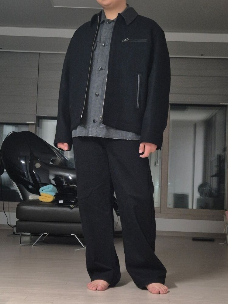 INSILENCE,Leather Patch Wool Work Jacket