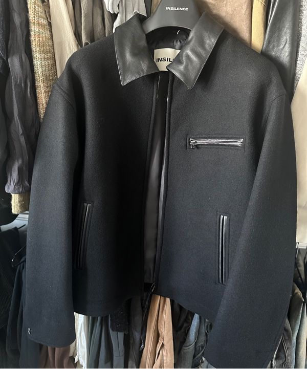 ジャケット・アウター INSILENCE,Leather Patch Wool Work Jacket MUSINSA | INSILENCE Leather Patch Wool Work Jacket BLACK