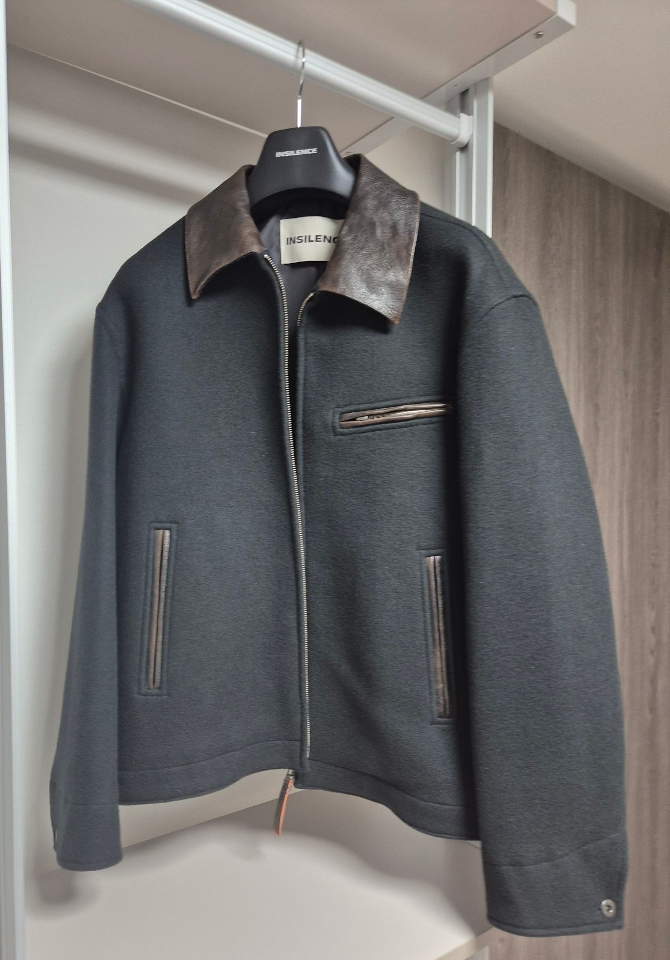 MUSINSA公式 | INSILENCE レザーパッチウールワークジャケット INK GREY