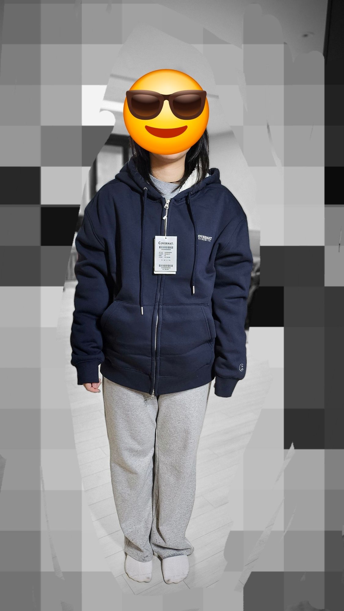MUSINSA公式 | COVERNAT Small Authentic Boa Hoodie Zip Up Navy