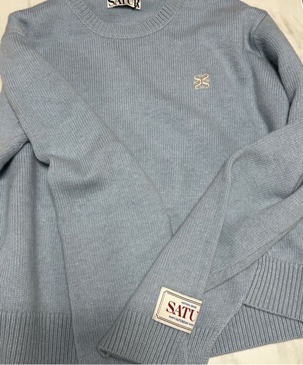 ◆SATUR◆ Dublin unbalanced cashmere blend knit ice blue SA2 MUSINSA | SATUR Dublin Unbalanced Cashmere Blend Knit Ice Blue