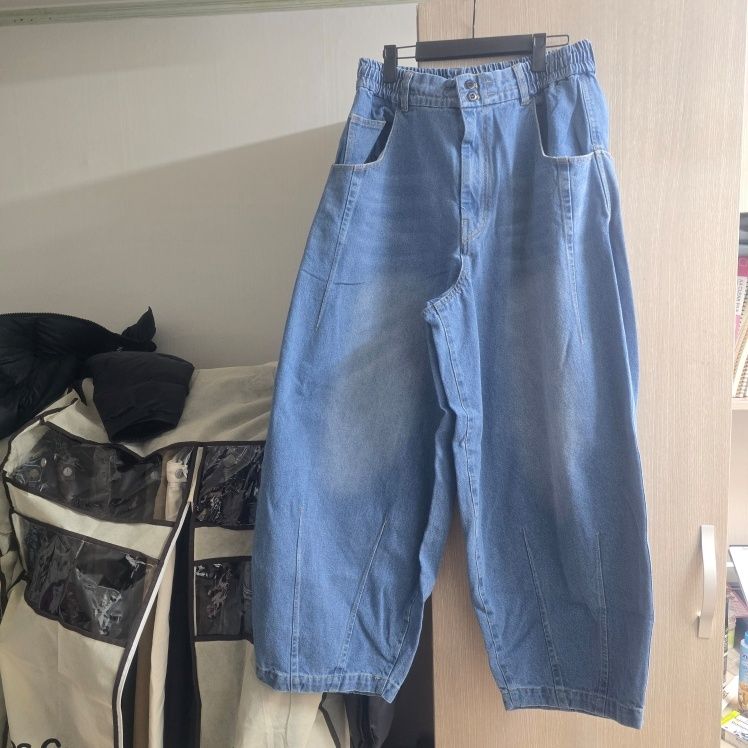 MUSINSA | ANGLAN Pit Pocket Dart Denim Balloon Pants - Denim