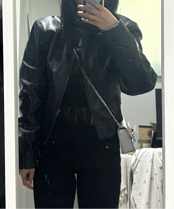 MUSINSA公式 | SCULPTOR Emboss Faux Leather Bomber Black