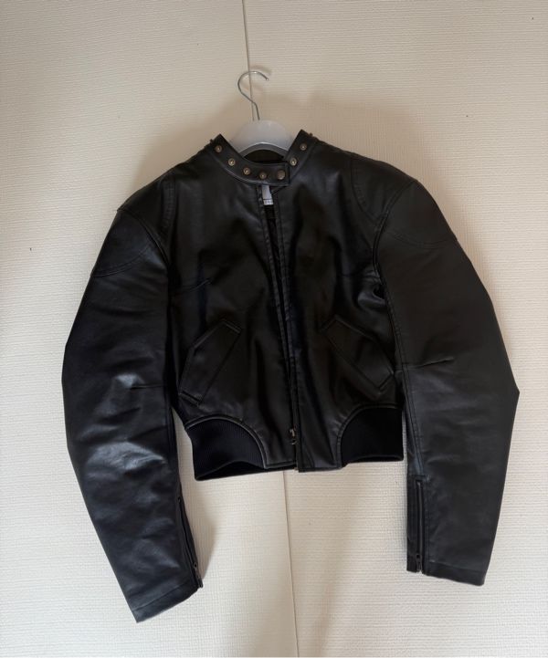MUSINSA公式 | SCULPTOR Emboss Faux Leather Bomber Black