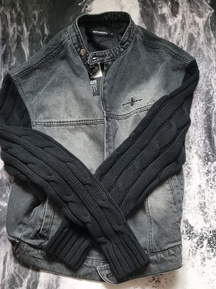 NOT4NERD ■ Knit Sleeve Denim Jacket MUSINSA | NOT4NERD Knit Sleeve Denim Jacket - Black