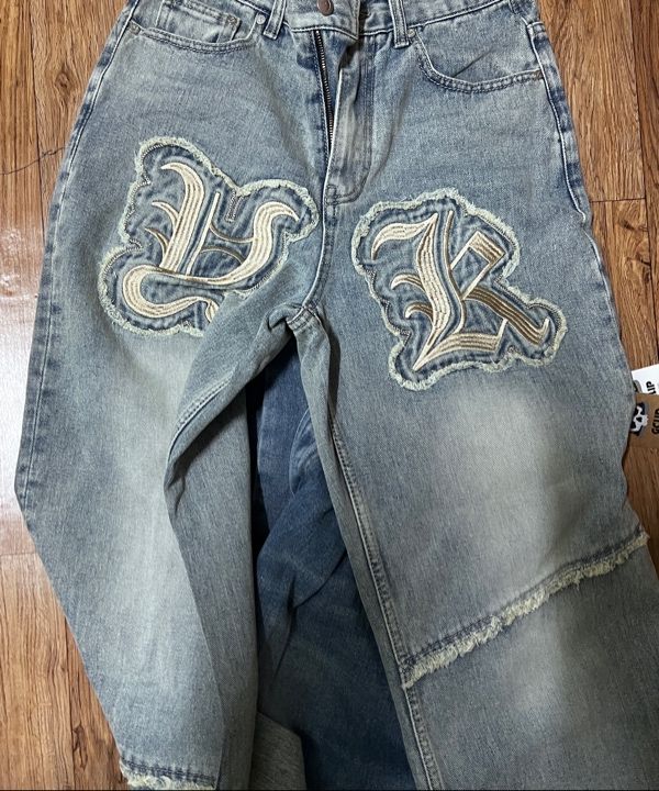MUSINSA | WAI KEI YK Applique Denim Pants Yellow Wash Light Blue