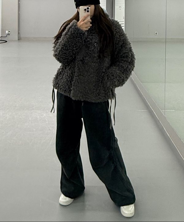 MUSINSA | COYSEIO HAIRY FUR JACKET DARK GREY