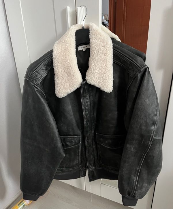 MUSINSA | GLOWNY AIR FORCE LEATHER JACKET (WASHED BLACK)