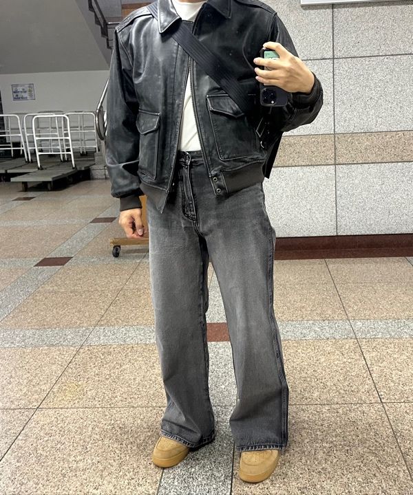 アウターその他 GLOWNY AIR FORCE LEATHER JACKET WASHED BLACK MUSINSA公式 | GLOWNY AIR FORCE LEATHER JACKET (WASHED BLACK)