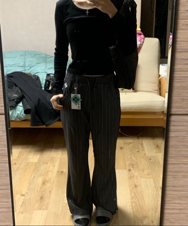 MUSINSA | HERETIC BUTTON STRIPE BENDING PANTS / charcoal