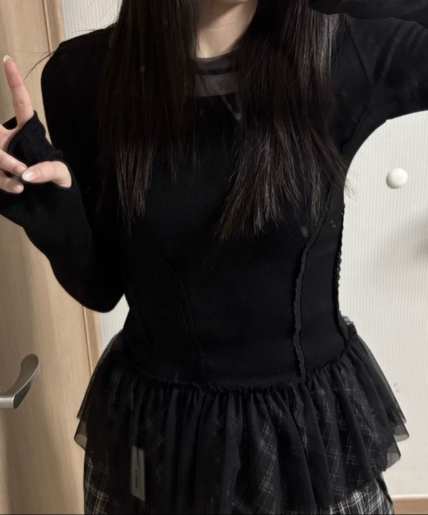 ●FLARE UP● Layered Lace Frill Long Sleeve FL137Black FL-13 Layered Lace Frill Long Sleeve (FL-137_Black) - FLAREUP | 60