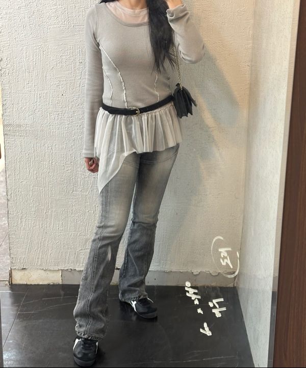 MUSINSA | FLAREUP Layered Lace Frill Long Sleeve (FL-137_Gray)