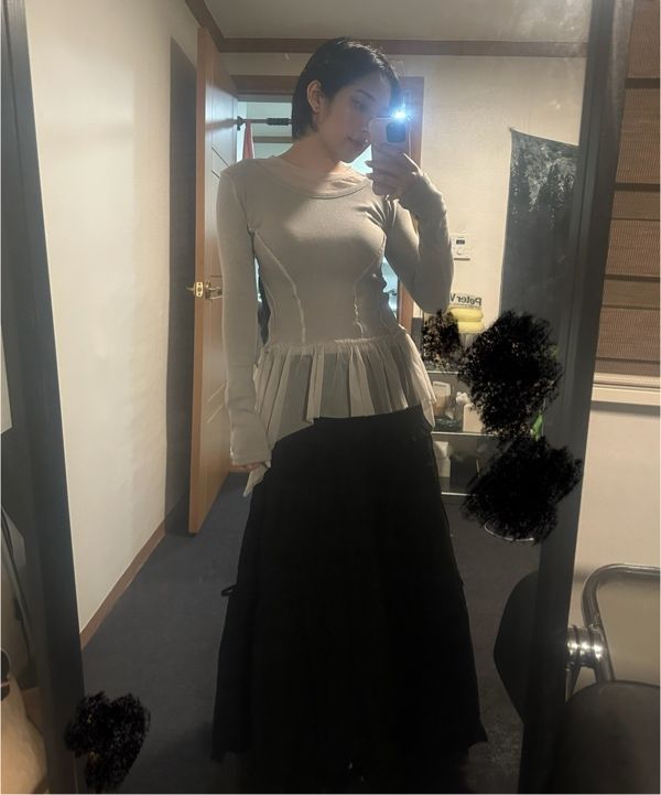 MUSINSA | FLAREUP Layered Lace Frill Long Sleeve (FL-137_Gray)