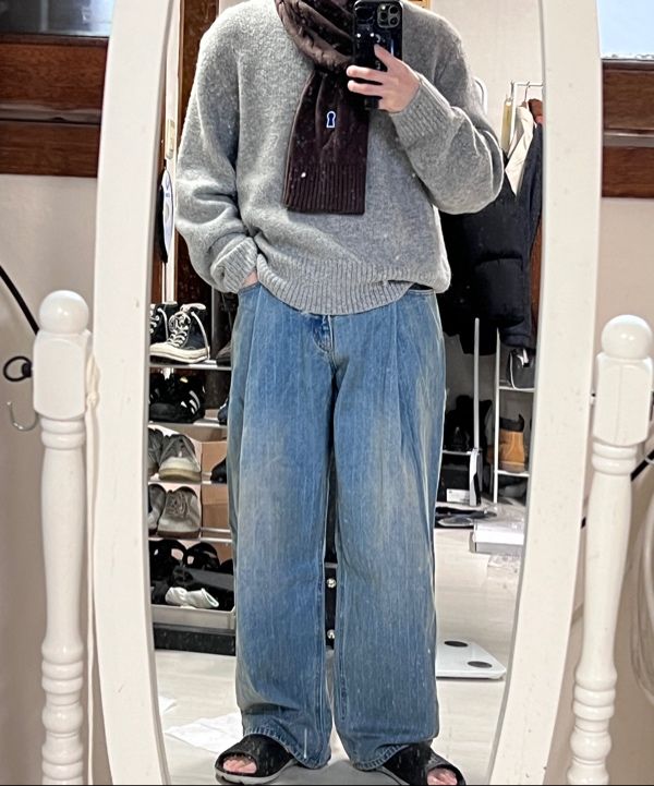 MILLO ARCHIVE ♥ Crop Silhouette Knit/ 追跡付 MUSINSA公式 | MILLO ARCHIVE Crop Silhouette Knit [Smoke Blue]
