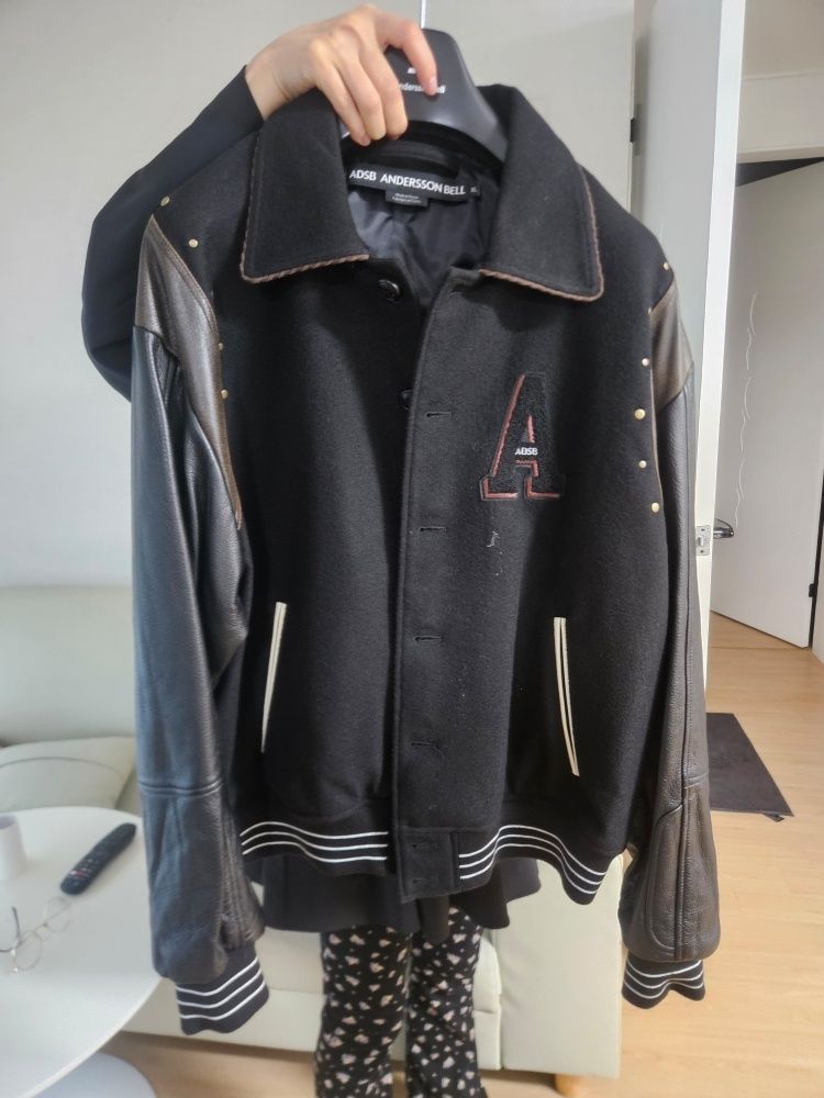 【最安値】ANDERSSON BELL VARSITY JACKET A PATCH WOOL & LEATHER VARSITY JACKET awa691m(BLACK