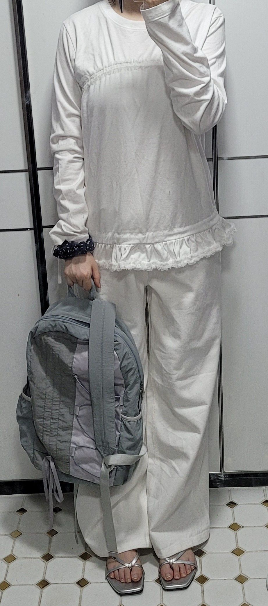 パンツ RONRON BACK HEART STITCH POCKET BANDING PANTS WHITE BACK HEART STITCH POCKET BANDING PANTS LIGHT GREY - RONRON 론론
