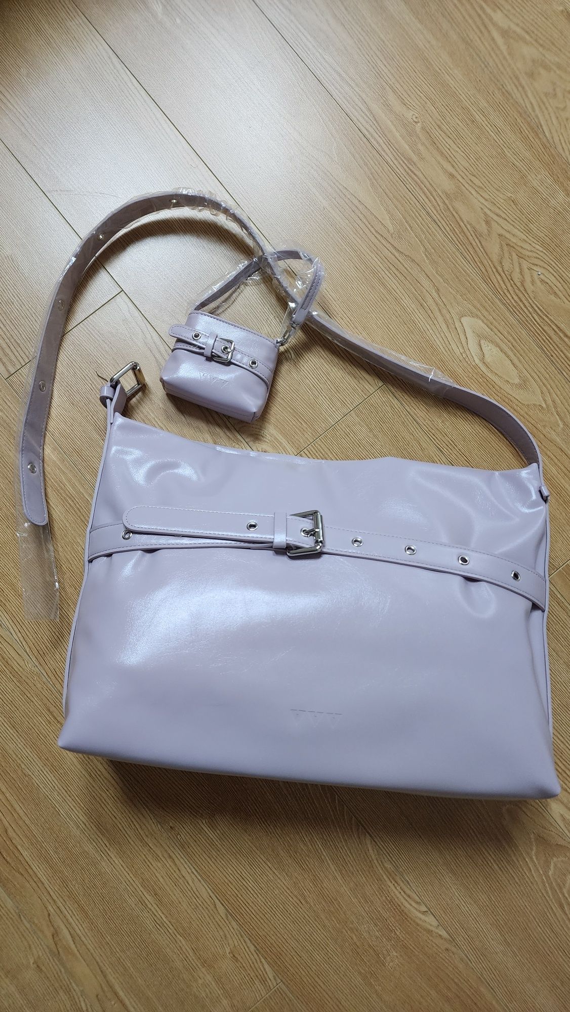 MUSINSA | VVV [SET] Buckle Hobo Shoulder Crossbody Bag _ Black