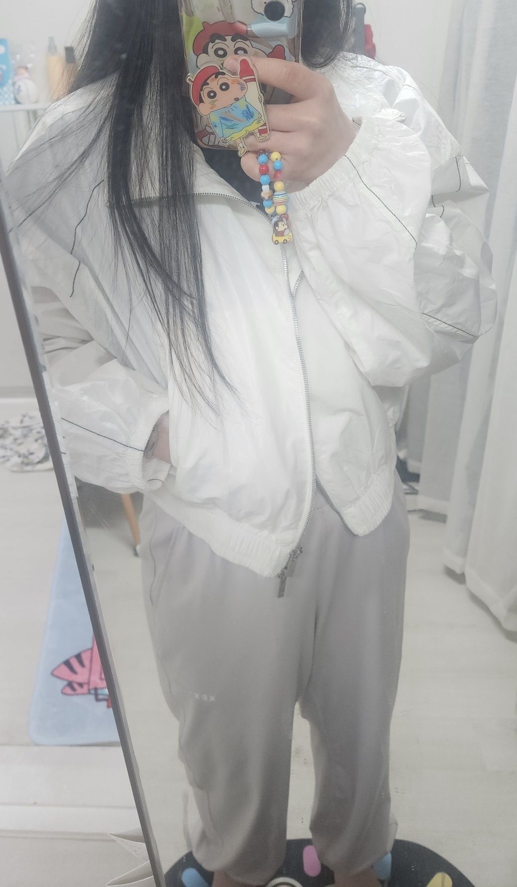 Matin Kim ナイロンジャケット ホワイト ロゴ　ハンガー付 美品 MUSINSA公式 | MATIN KIM MATIN COATING CROP BLOUSON IN IVORY