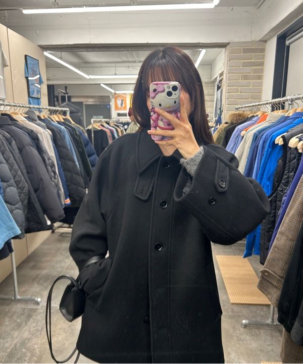 MUSINSA公式 | INSILENCE WOMEN SOFT HALF BALMAIN COAT BLACK