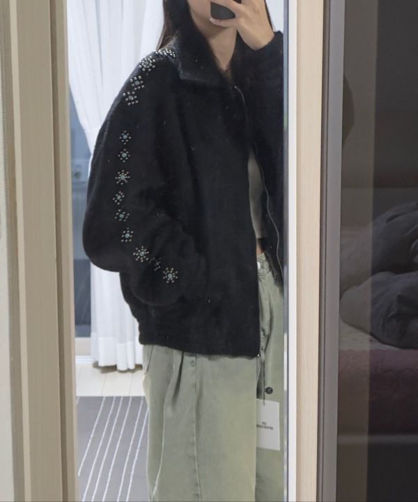 ★OY★TURQUOISE STUD HAIRY WOOL JACKET - BLACK★正規品/人気 OY/オーワイ』 TURQUOISE STUD HAIRY WOOL JACKET/ターコイズ