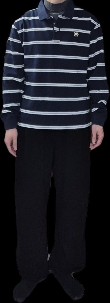 MUSINSA | SATUR Striped Pique Polo Long Sleeve Deep Green