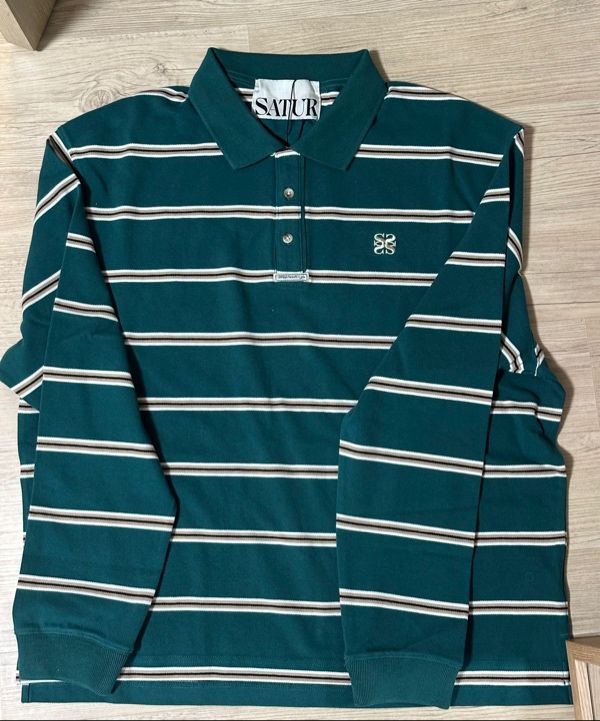 MUSINSA | SATUR Striped Pique Polo Long Sleeve Deep Green