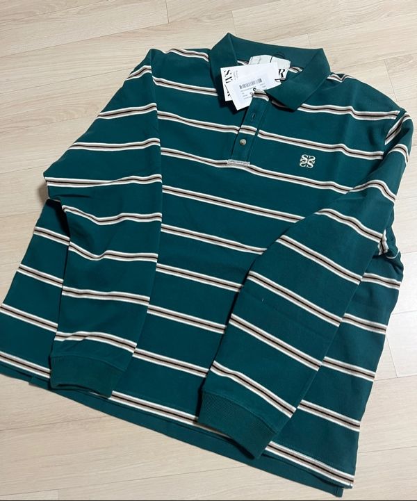 MUSINSA | SATUR Striped Pique Polo Long Sleeve Deep Green