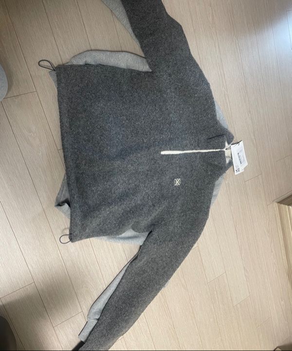 MUSINSA公式 | SATUR (W) Crop Half Neck Fleece Knit Zip-Up Gray