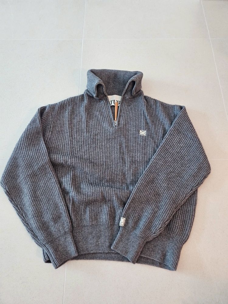 MUSINSA | SATUR Button up sailor half knit zip-up charcoal