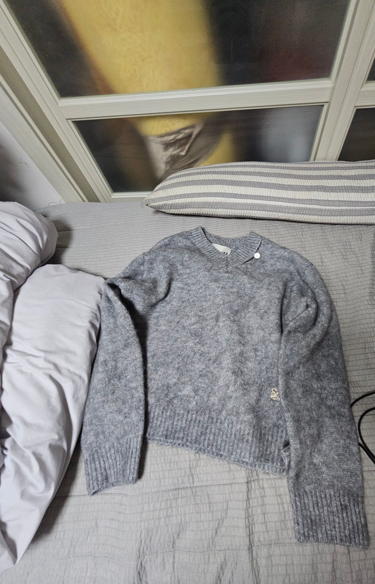 MUSINSA | SATUR Essen Two Tone Mohair Pullover Knit Melange Grey
