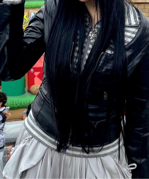 MUSINSA公式 | SCULPTOR Portrait Neck Faux Leather Jacket Black