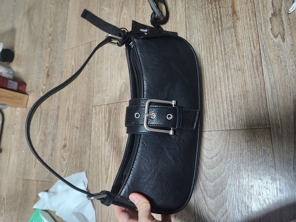 MUSINSA | MACOI Curve Buckle Hobo Mini Handbag [Silver]