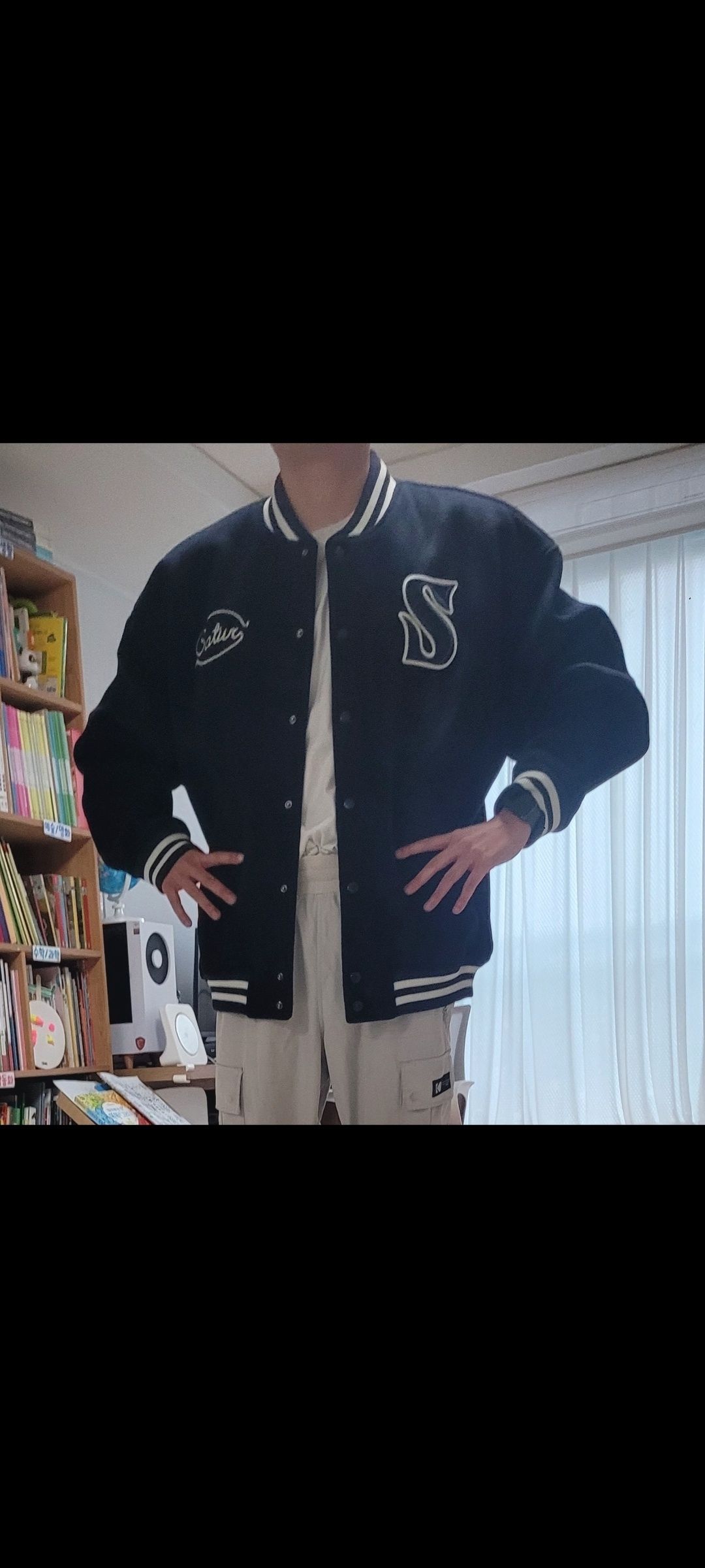 MUSINSA | SATUR S Applique Wool Varsity Jacket Navy
