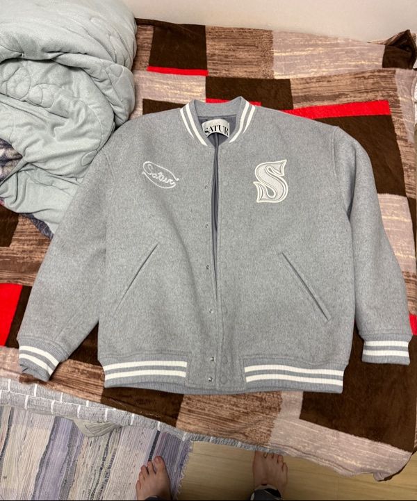ジャケット・アウター SATUR Applique Wool Varsity Jacket MUSINSA | SATUR S Applique Wool Varsity Jacket Grey