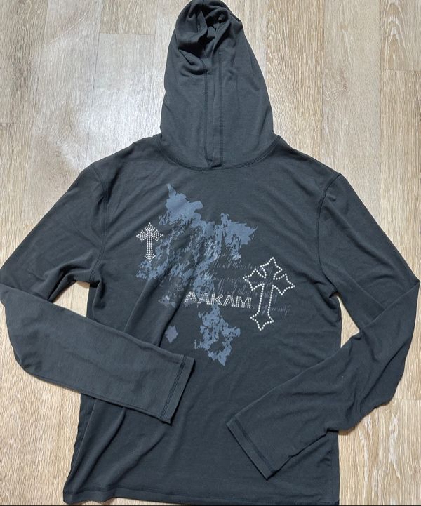 MUSINSA公式 | AAKAM Studded Cross Hooded Long Sleeve (Dark Gray)