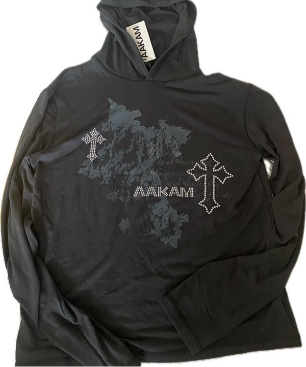 MUSINSA | AAKAM Studded Cross Hooded Long Sleeve (Dark Gray)