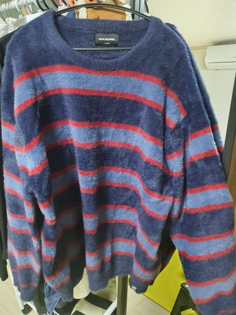 MUSINSA | WKNDRS STRIPED KNIT SWEATER (NAVY)