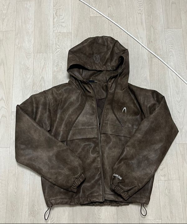 MUSINSA | AAKAM Leather Puffer Jacket (Brown)