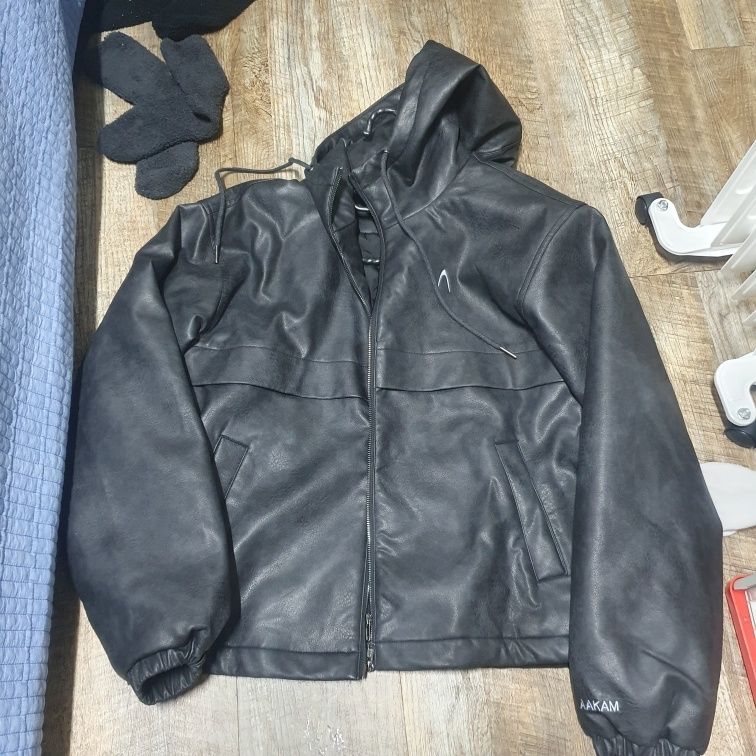 MUSINSA | AAKAM Leather Puffer Jacket (Black)