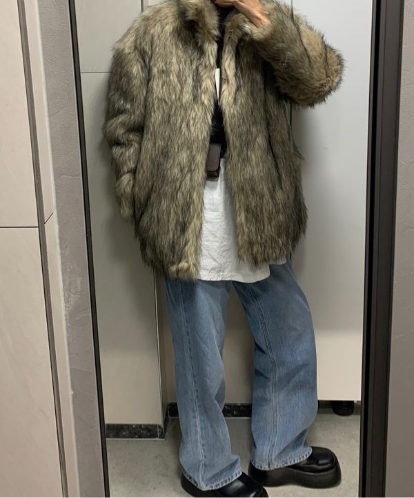 AFTERHOURS OVERSIZED FUR JACKET ファーコート MUSINSA公式 | AFTERHOURS OVERSIZED FUR JACKET V2 (MOCHA BEIGE)