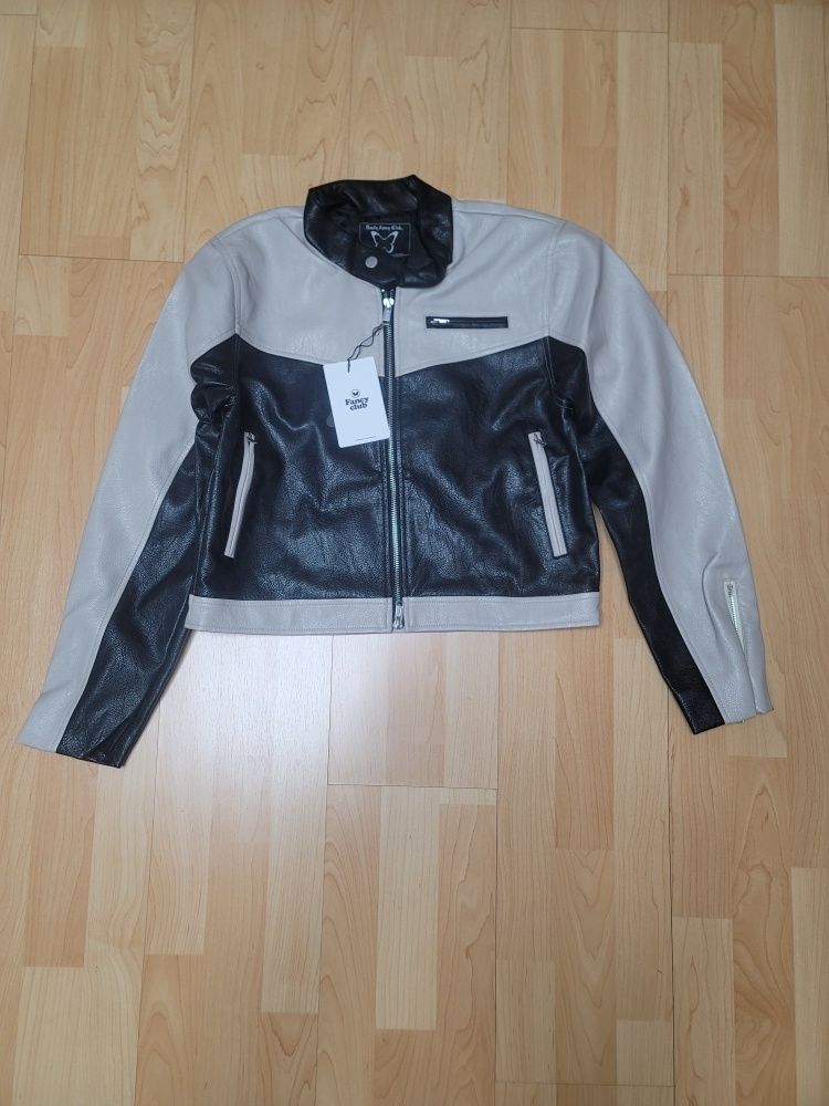 MUSINSA | FANCY CLUB [NF] Block Panel Leather Jacket (BLACK