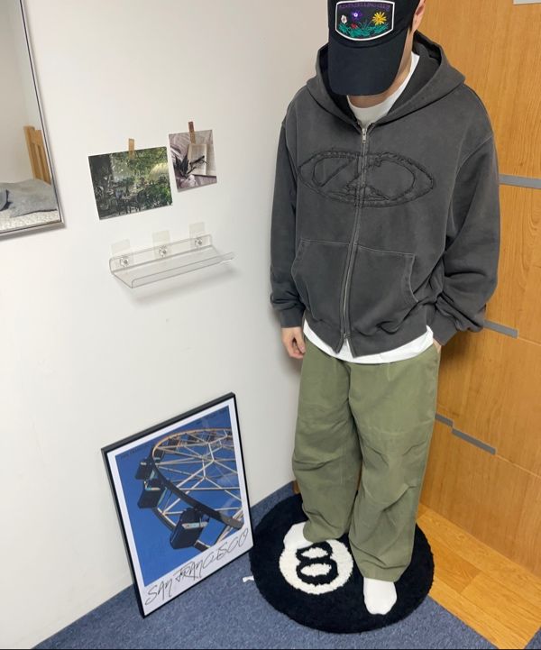★LORES★24FW 新作★L Oval Logo Balaclava Hoodie★2色 LORES L Oval Logo Balaclava Hoodie - Charcoal