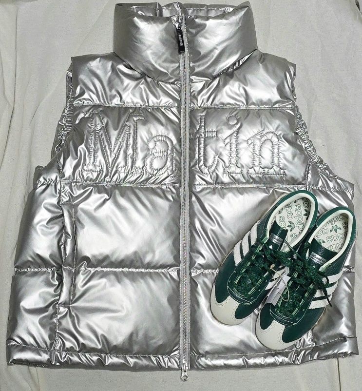 MUSINSA | MATIN KIM BIG LOGO POINT DOWN VEST FOR WOMEN IN SILVER