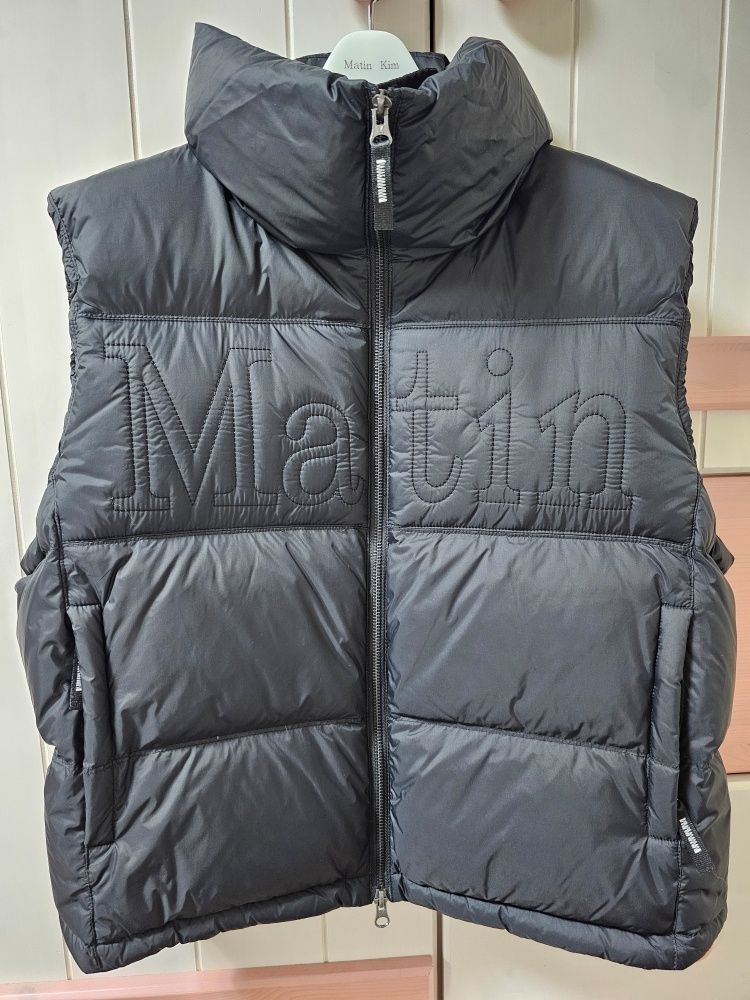MUSINSA | MATIN KIM BIG LOGO POINT DOWN VEST FOR WOMEN IN SILVER