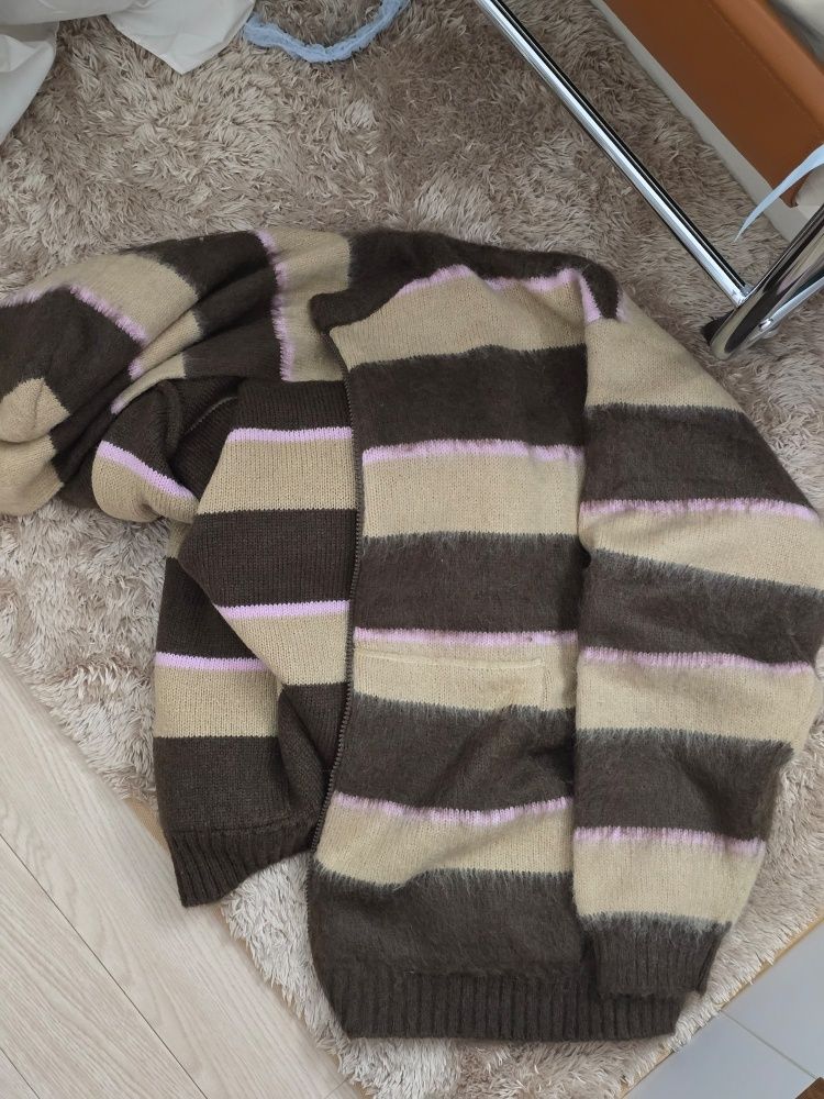 MUSINSA | XTONZ XTK108 Trist Stripe Mohair Knit Hooded Zip
