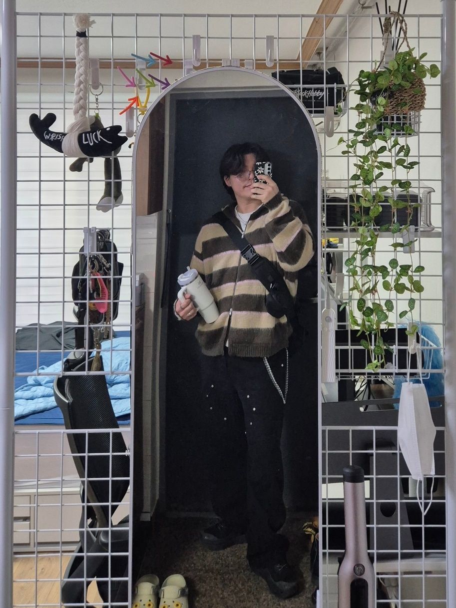 MUSINSA | XTONZ XTK108 Trist Stripe Mohair Knit Hooded Zip